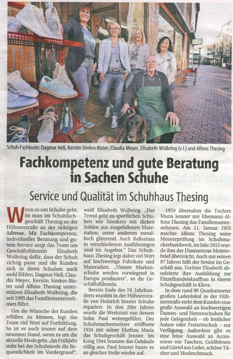 Zeitungsausschnitt: Fachkompetenz und gute Beratung in Sachen Schuhe